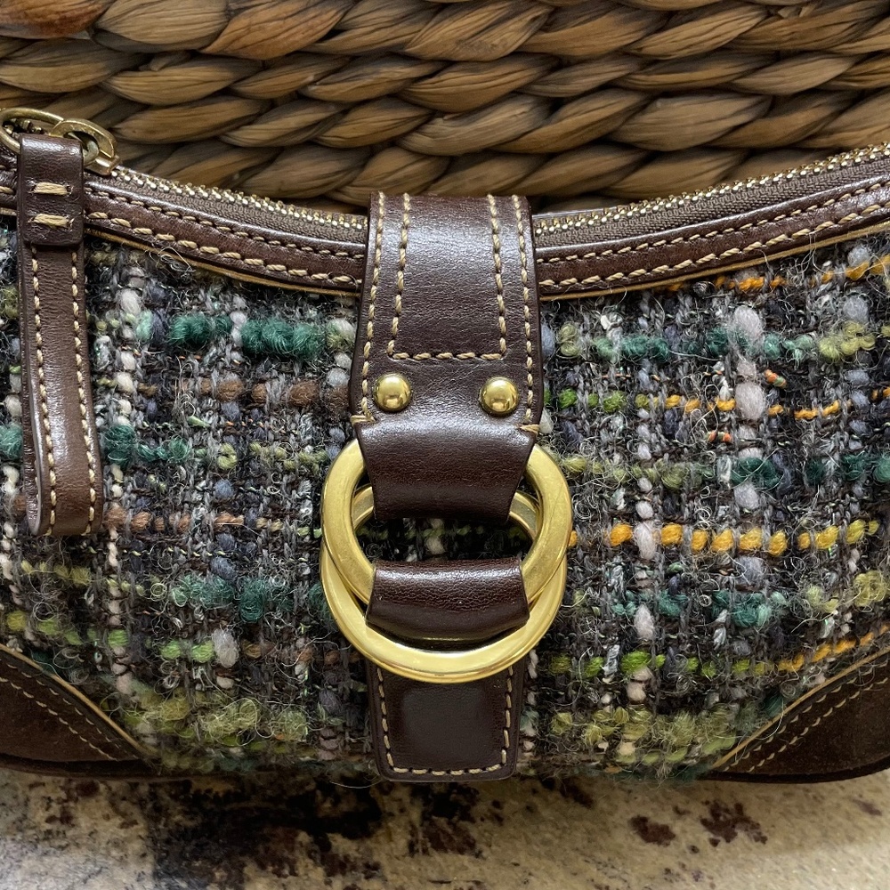 Vintage Coach Chelsea Boucle Tweed Suede Winter Wool Alpaca Purse Handbag Y2K